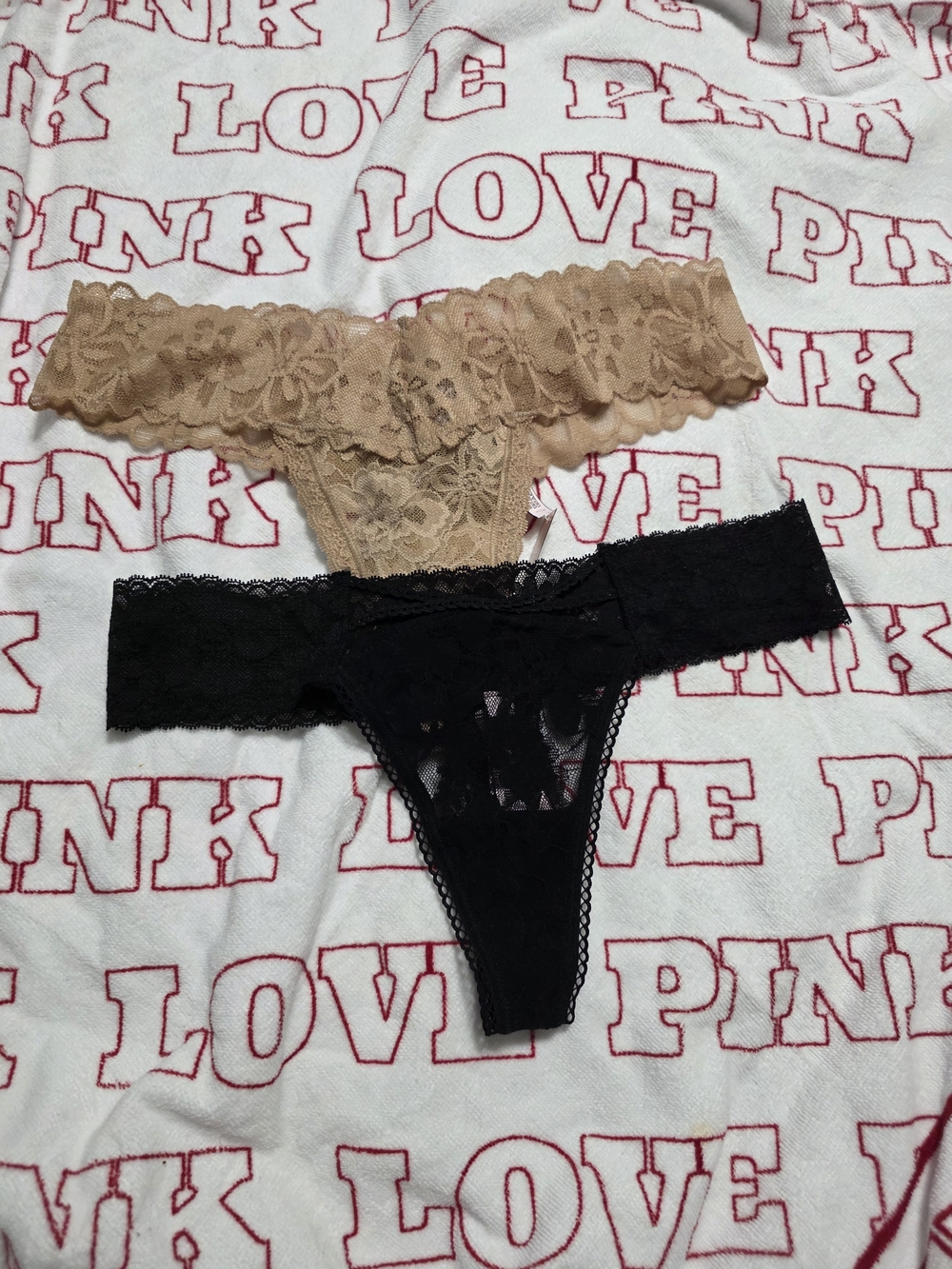 NWT Victoria's Secret Lace Thong Panties - Black & Nude